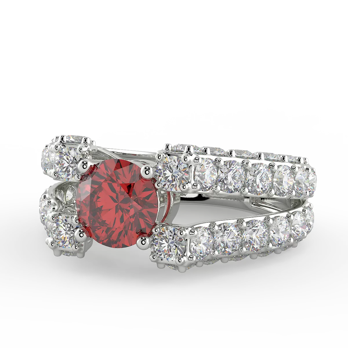 Red Zircon White Studded Ring (925 Sterling Silver)