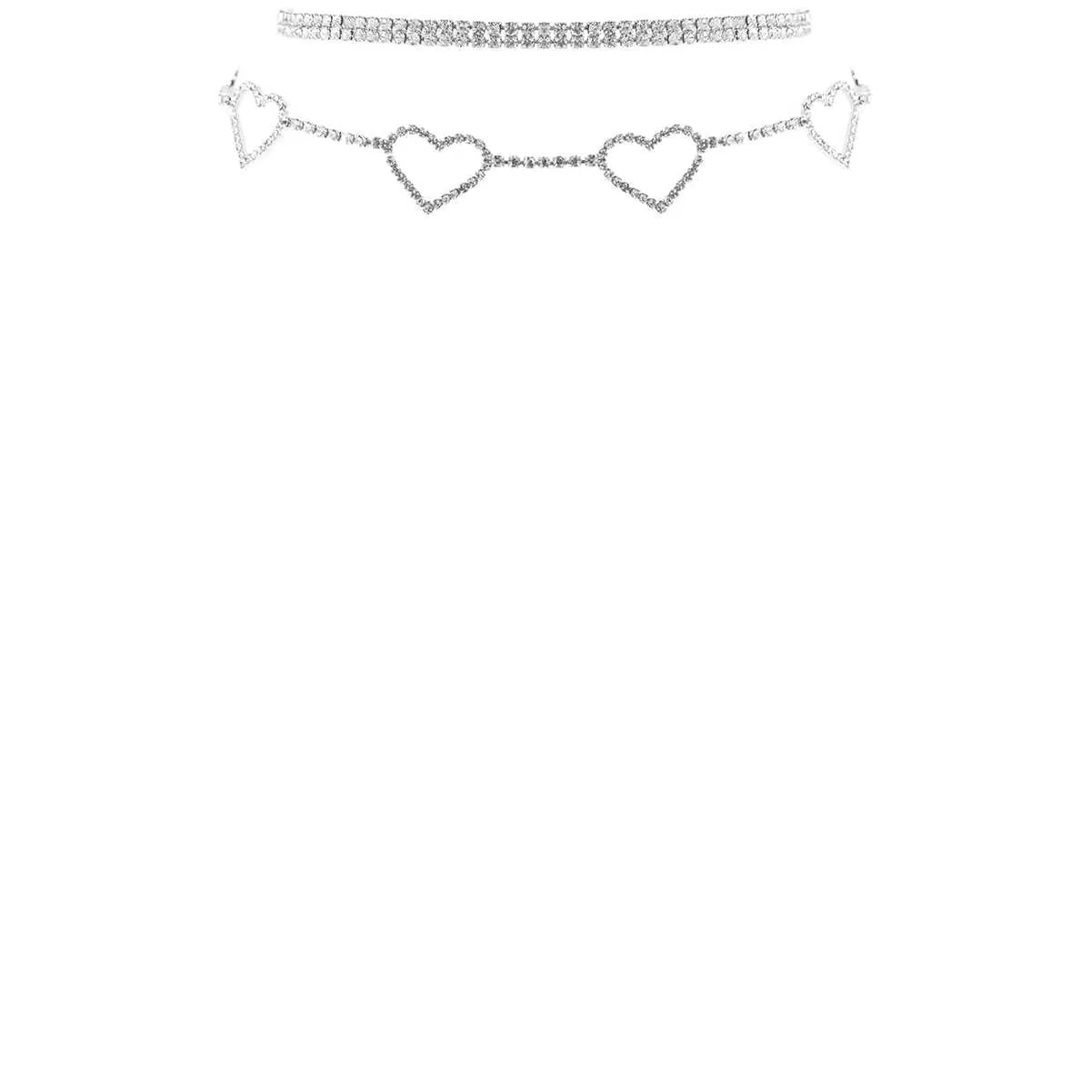 Rhinestone 5 Heart Choker Necklace