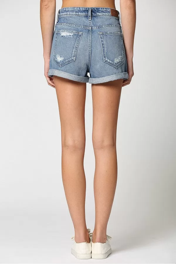 RILEY DARK WASH CUFFED BF SHORTS