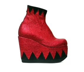 RINGMASTER Ankle Boots in Black and Red Metallic Leather - Platform Wedges