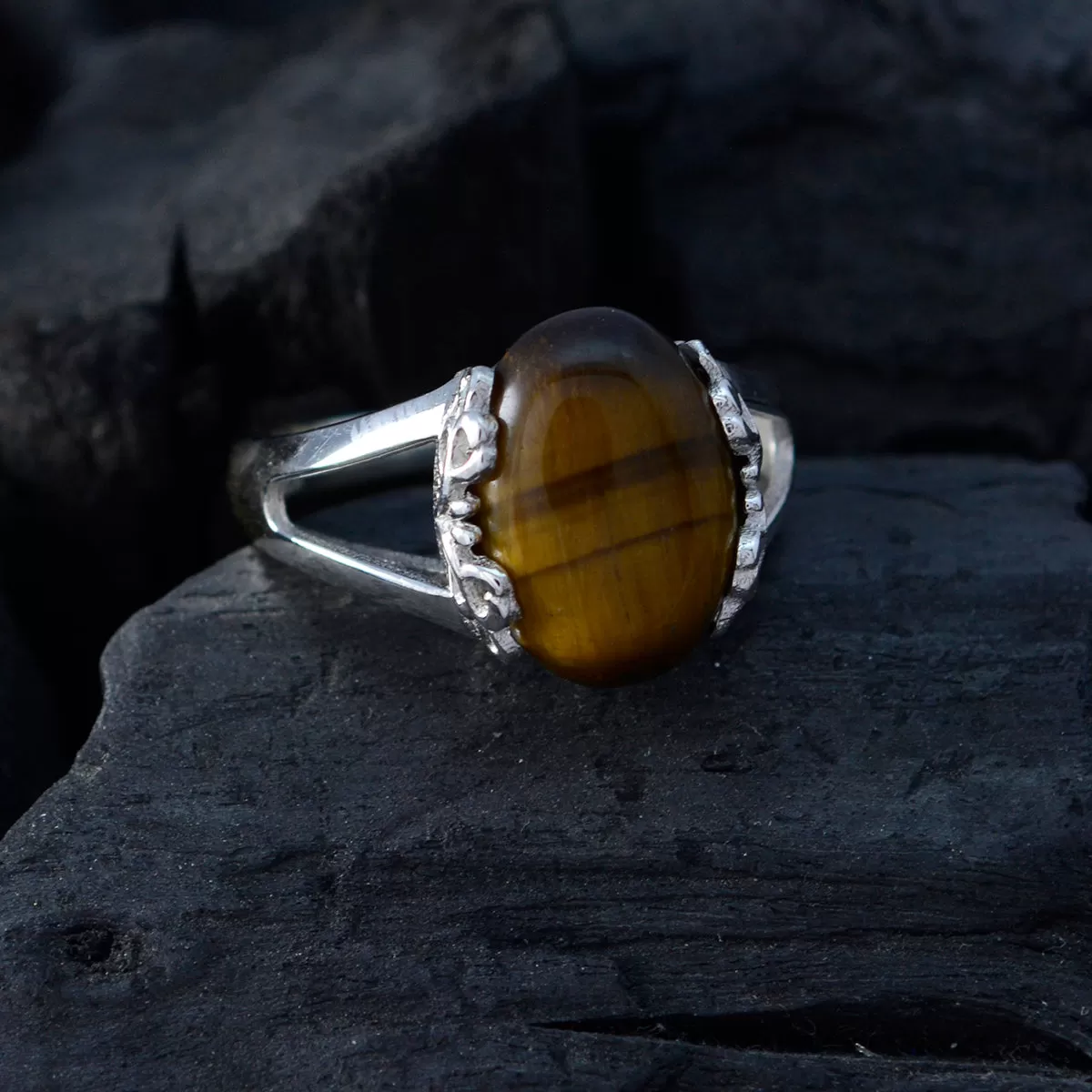 Riyo Classy Gemstone Tiger Eye Sterling Silver Ring Mom Birthday