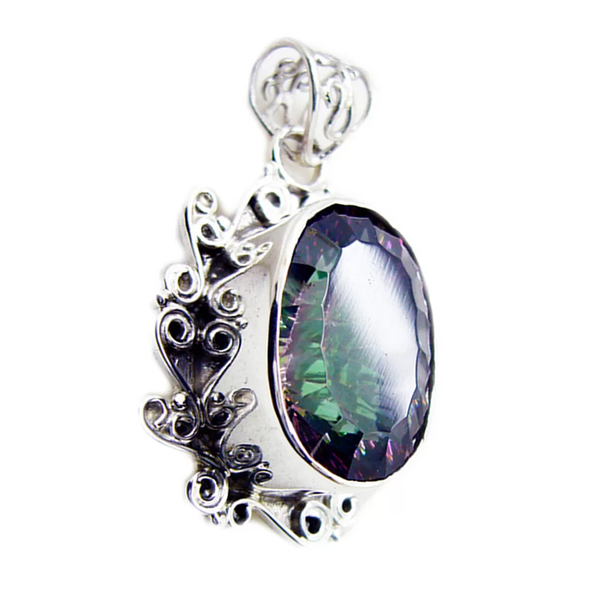 Riyo Exquisite Gems Oval Faceted Multi Color Mystic Quartz Silver Pendant Gift For Wife