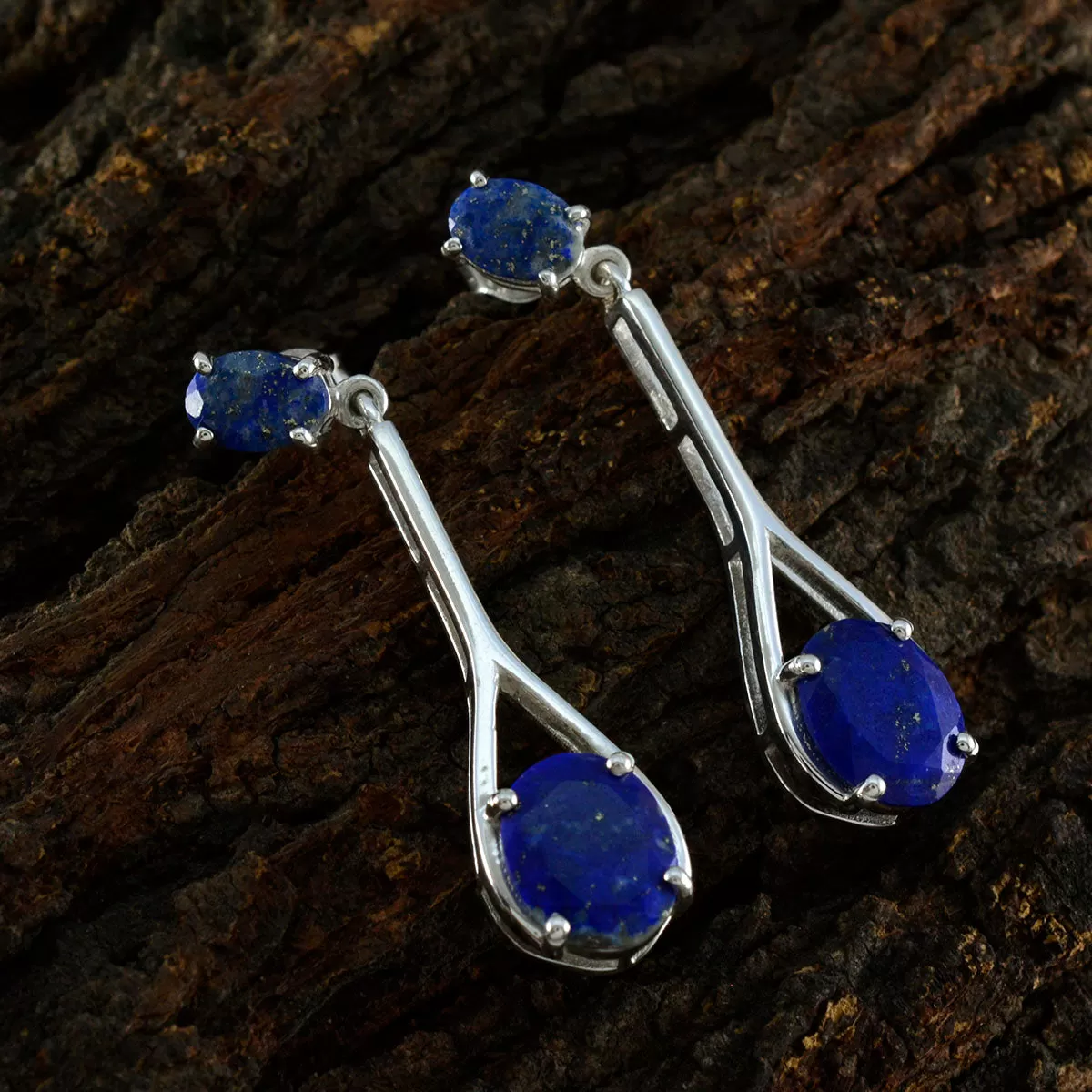 Riyo Fit Sterling Silver Earring For Sister Lapis Lazuli Earring Bezel Setting Blue Earring Stud Earring