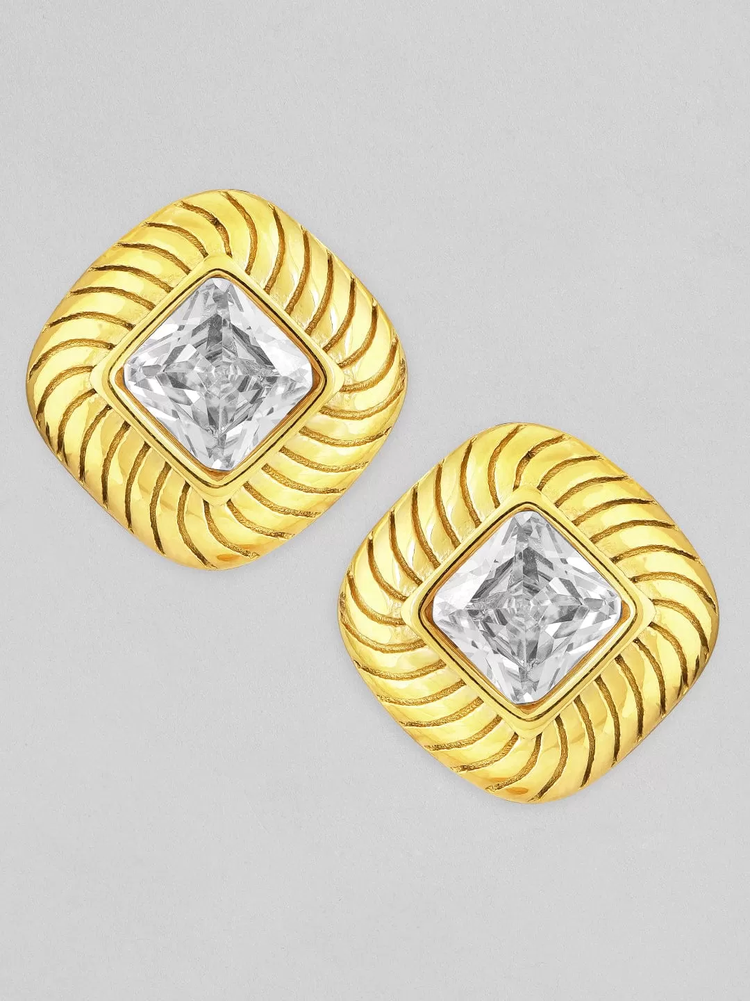 Rubans Voguish 18K Gold Plated Stainless Steel Waterproof Stud Earrings With Zircon Stone.