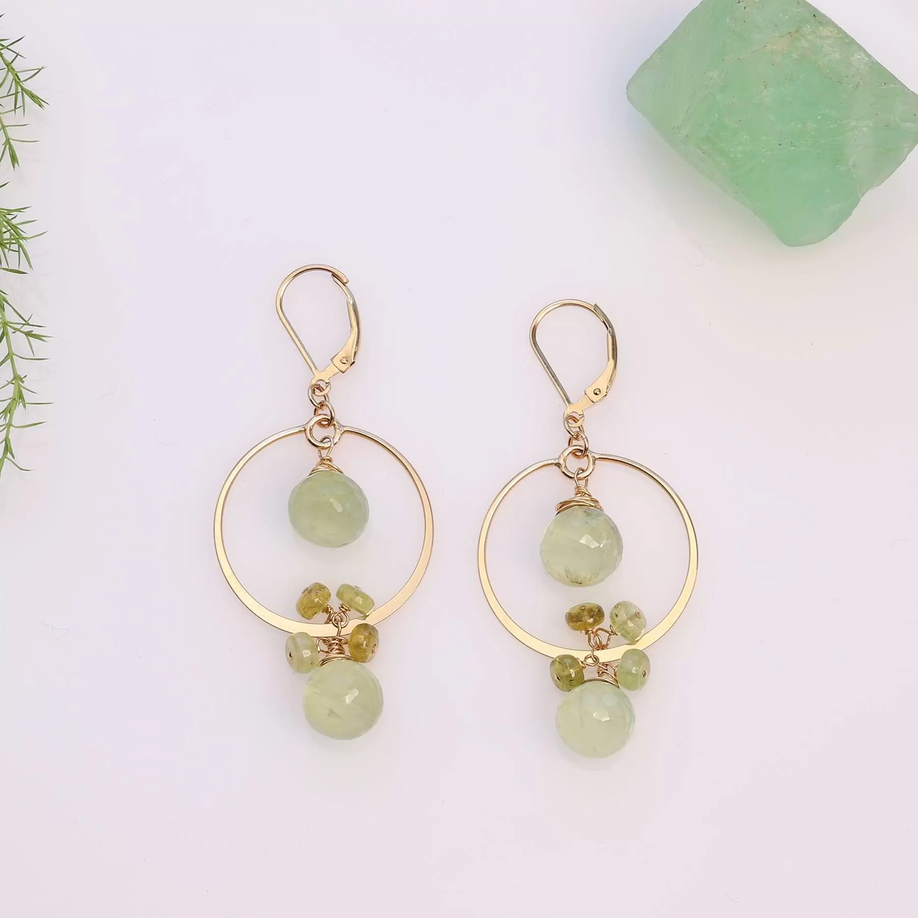 Sage Fields - Prehnite Gold Hoop Earrings