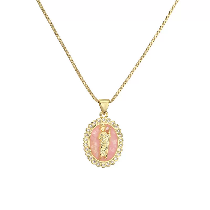 Saint Jude Tadeo Pink Pendant Necklace