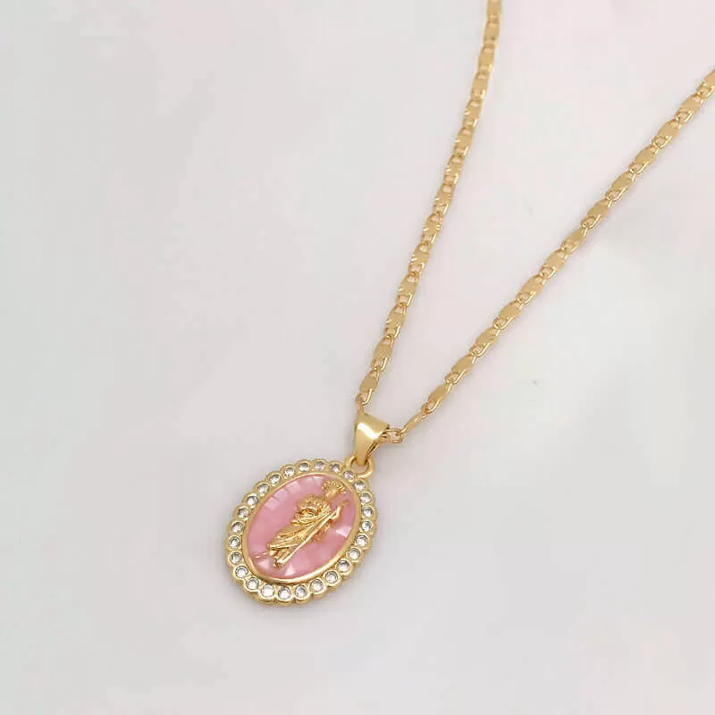 Saint Jude Tadeo Pink Pendant Necklace