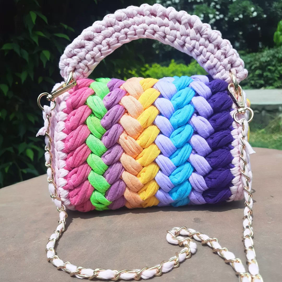 Shiroli Handmade Designer Pink Crush Rainbow Bag