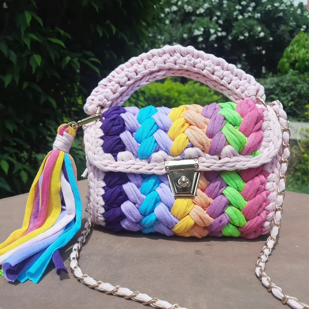 Shiroli Handmade Designer Pink Crush Rainbow Bag