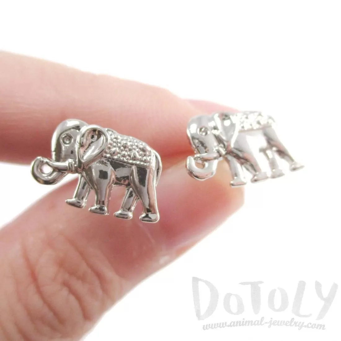 Small Elephant Shaped Stud Earrings in Silver | Animal Jewelry