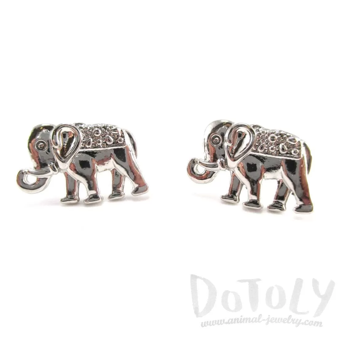 Small Elephant Shaped Stud Earrings in Silver | Animal Jewelry