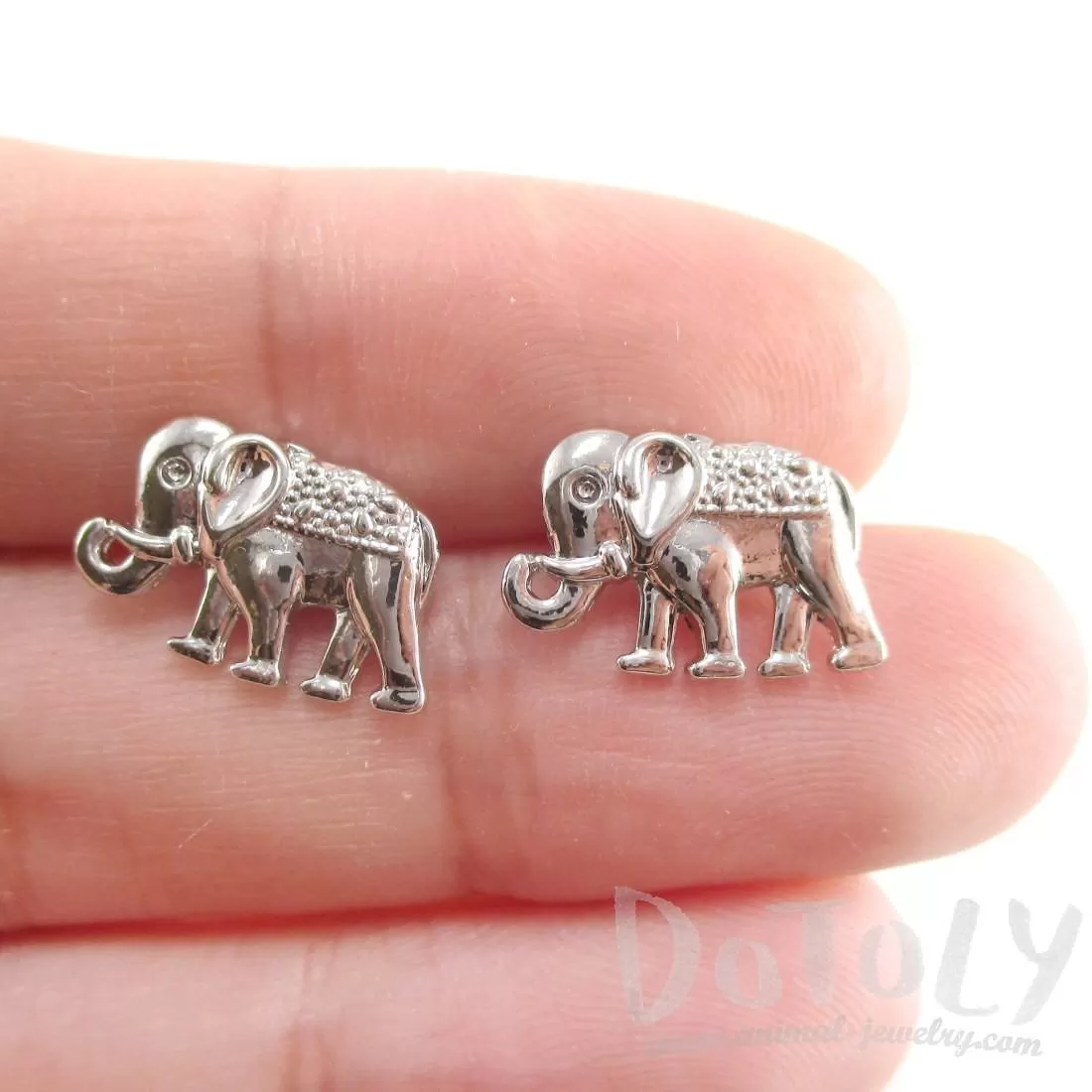 Small Elephant Shaped Stud Earrings in Silver | Animal Jewelry