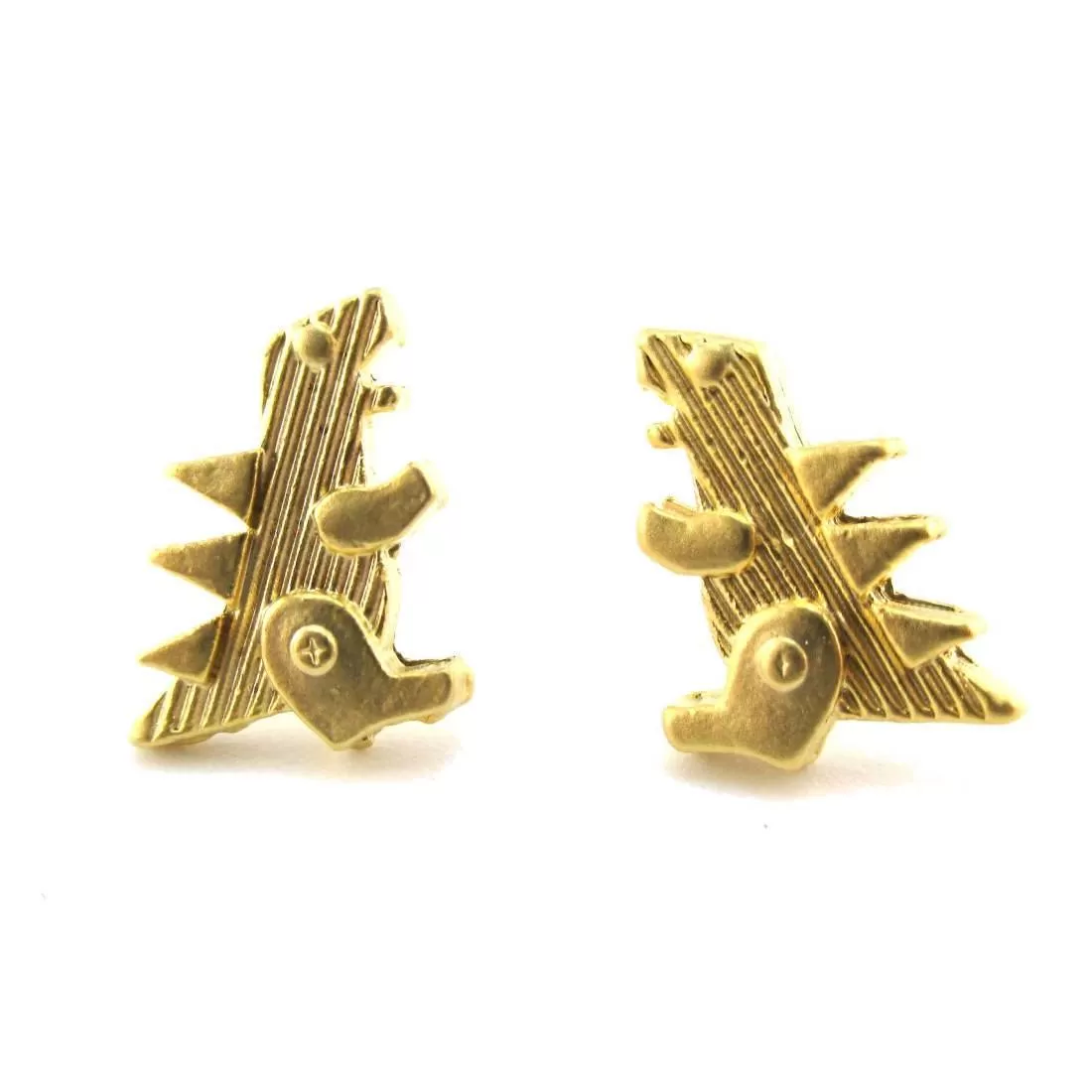 Small Godzilla Shaped Dinosaur Stud Earrings in Gold | DOTOLY