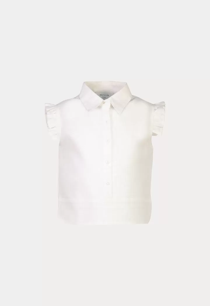 Solid Ruffle Trim Poplin Blouse