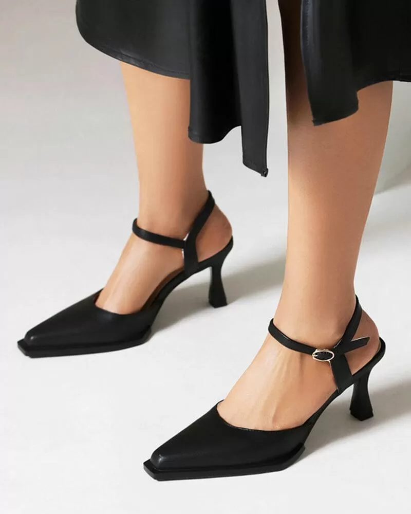 Square Toe Adjusting Buckle Heels