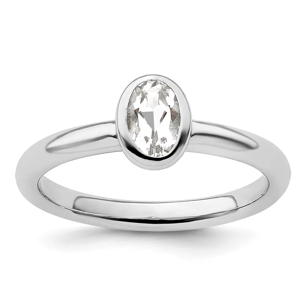 Stackable Expressions Oval White Topaz Ring in Sterling Silver