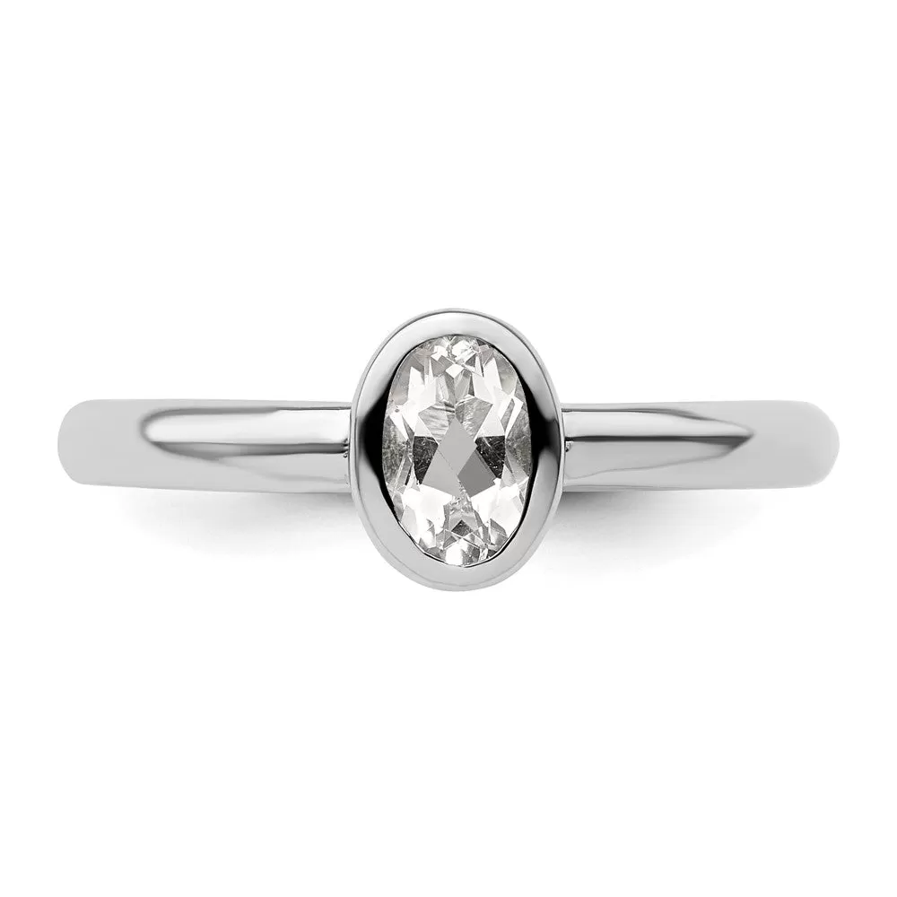 Stackable Expressions Oval White Topaz Ring in Sterling Silver