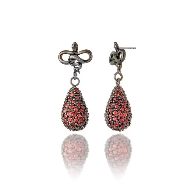 Sterling Silver Statement Earrings with Red Sapphires