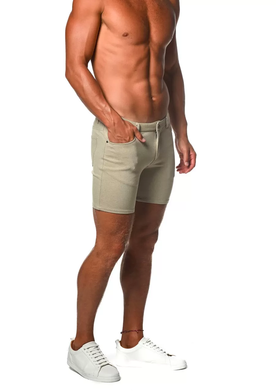 Stretch Denim Knit Shorts (5 inseam) (Sand)