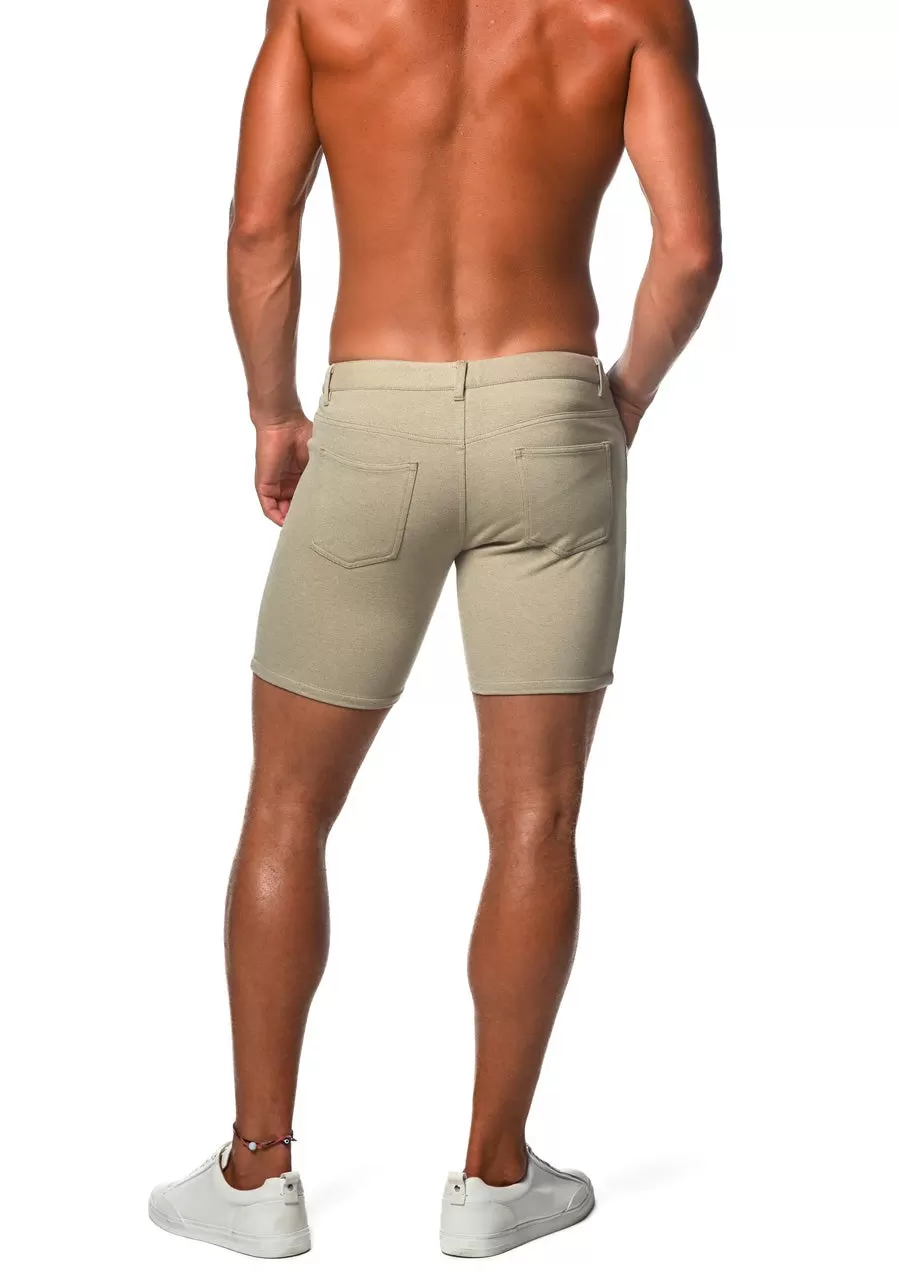 Stretch Denim Knit Shorts (5 inseam) (Sand)