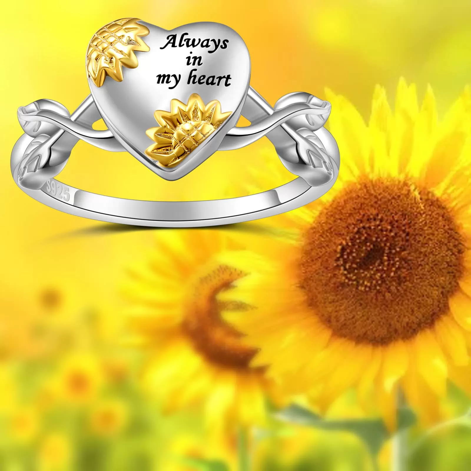 Sunflower Urn Ring for Ashes 925 Sterling Silver Cremation Jewelry for Women Bereavement Gift