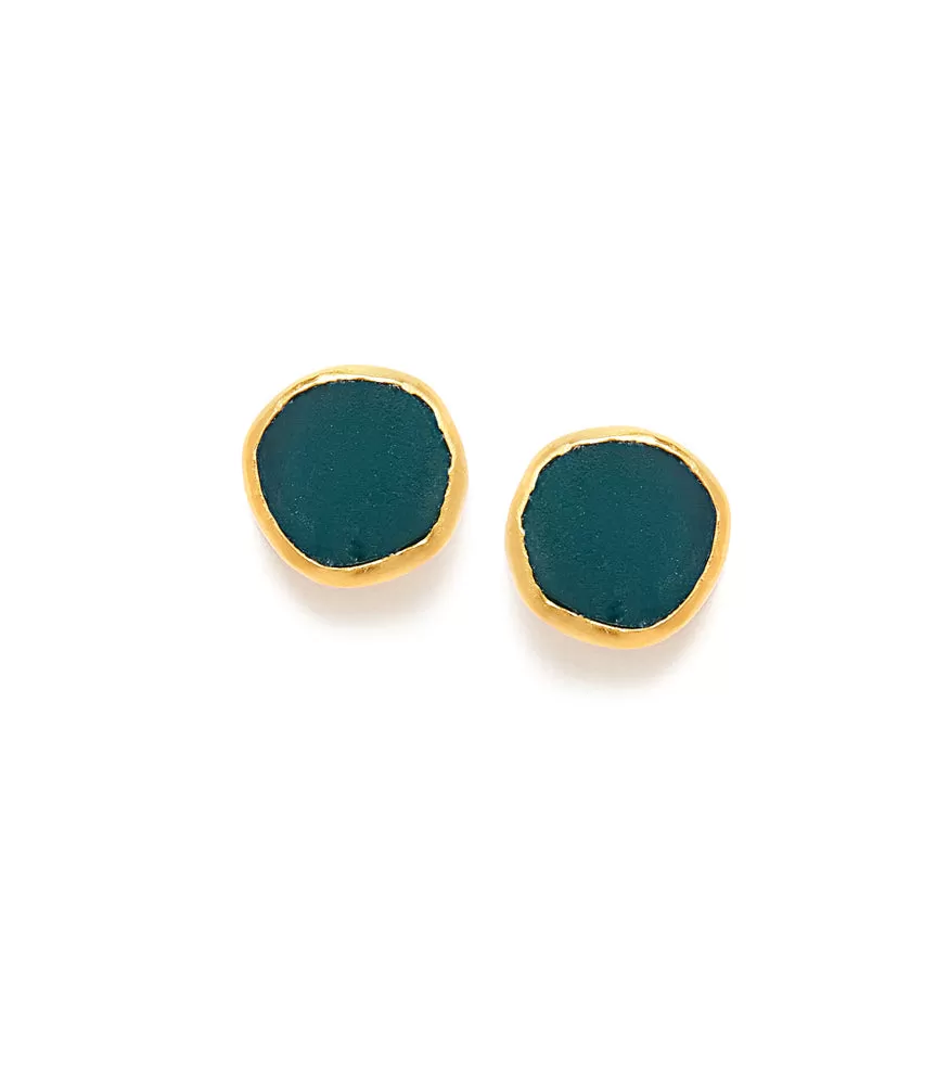 The Spirited Gold Stud Earrings with Green Chalcedony