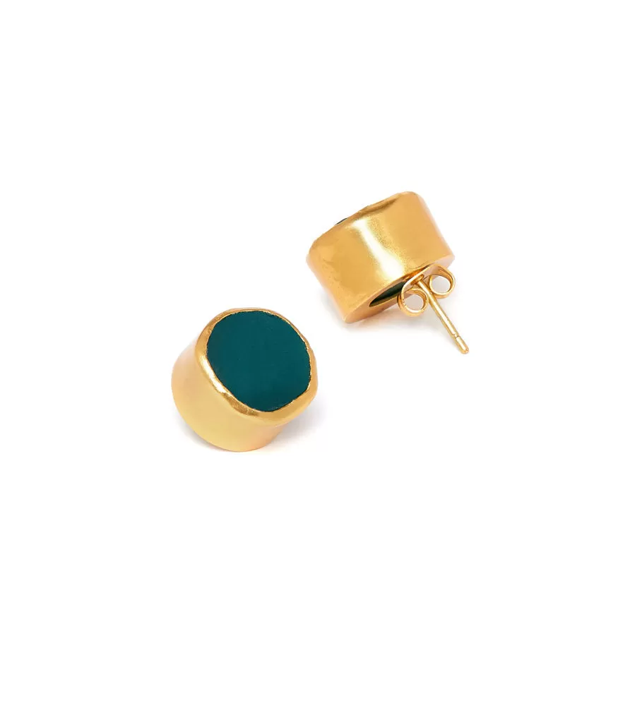 The Spirited Gold Stud Earrings with Green Chalcedony