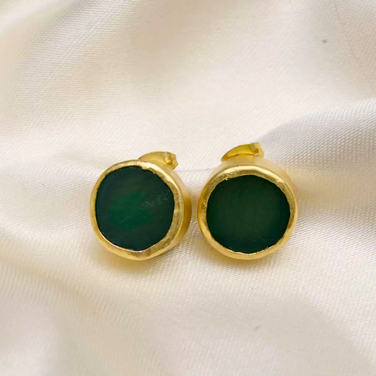 The Spirited Gold Stud Earrings with Green Chalcedony