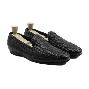 Thoron - Men's Black Calf And Handmade Woven Leather Loafer