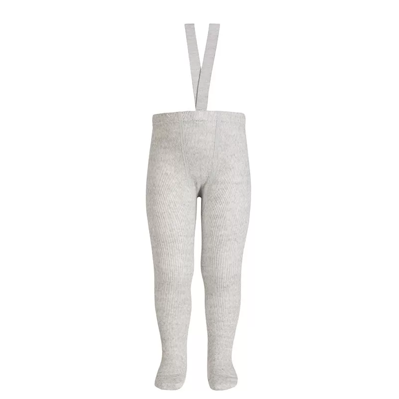 Tights with elastic suspenders Merino wool blend ribbed - Aluminium