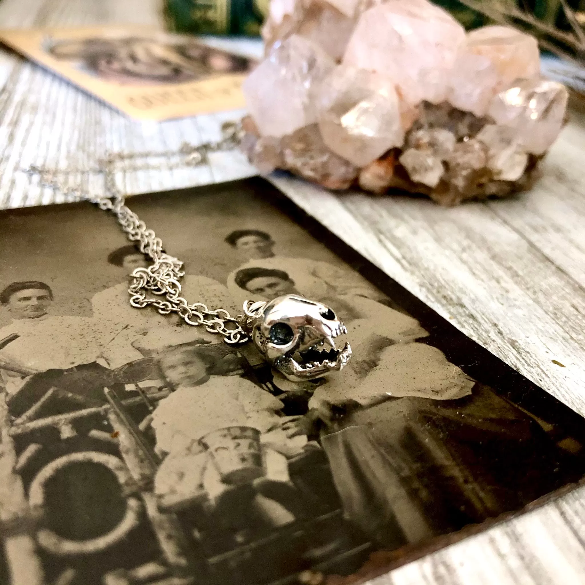 Tiny Talisman Collection - Sterling Silver Cat Skull Necklace Pendant  12x9mm  / Curated  Collection