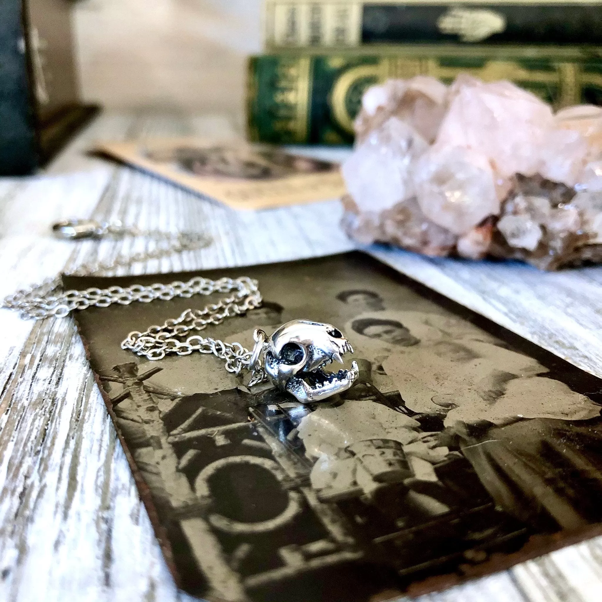 Tiny Talisman Collection - Sterling Silver Cat Skull Necklace Pendant  12x9mm  / Curated  Collection