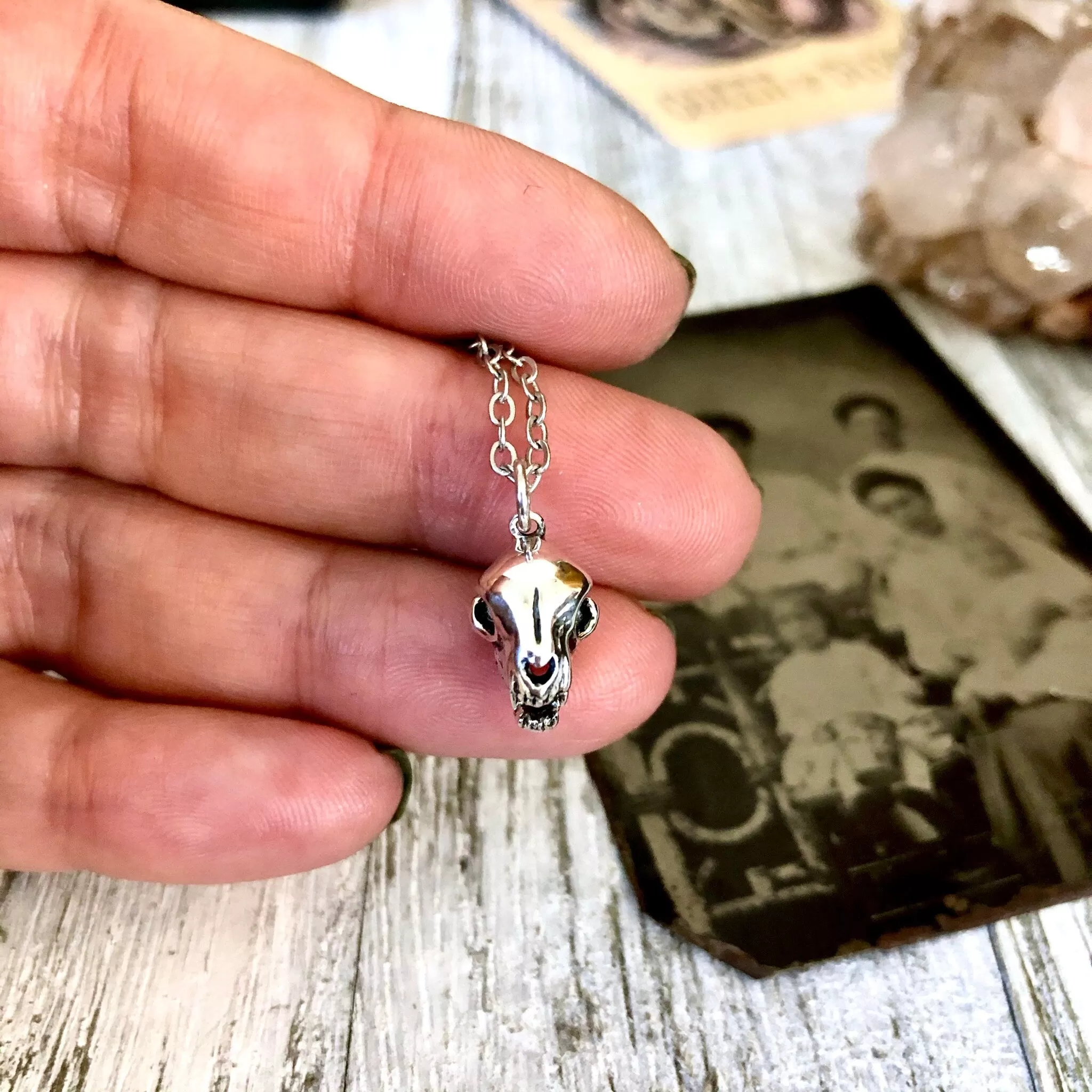 Tiny Talisman Collection - Sterling Silver Cat Skull Necklace Pendant  12x9mm  / Curated  Collection