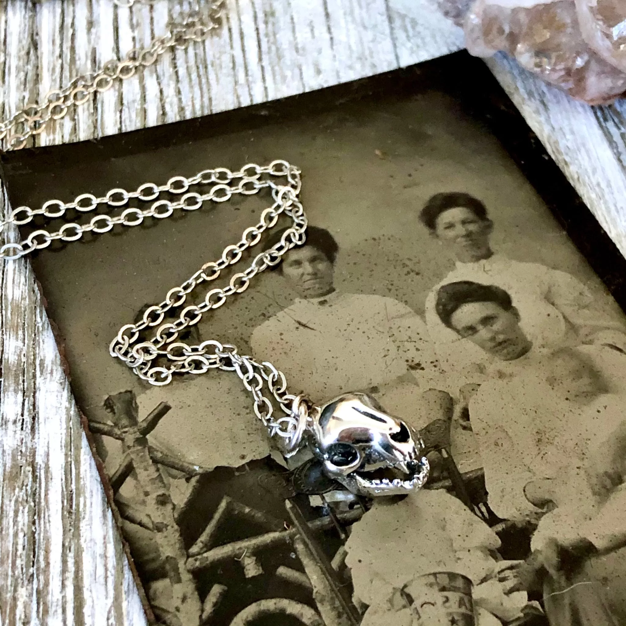 Tiny Talisman Collection - Sterling Silver Cat Skull Necklace Pendant  12x9mm  / Curated  Collection