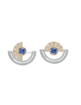 Twist Reflection Blue Sapphire Diamond Double Jacket Earrings