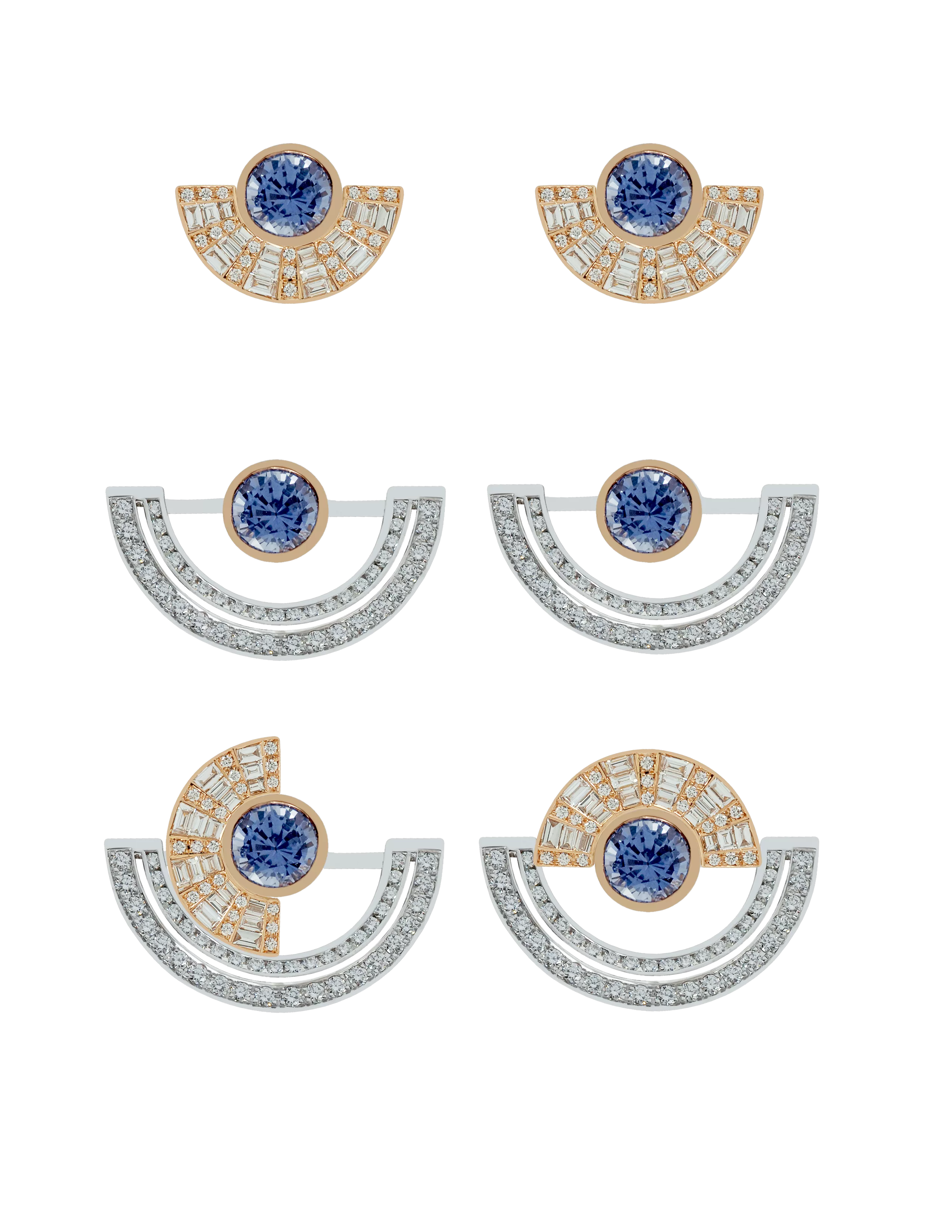 Twist Reflection Blue Sapphire Diamond Double Jacket Earrings