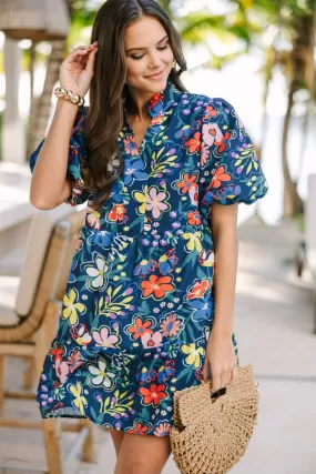 When You Know Navy Blue Floral Babydoll Dress