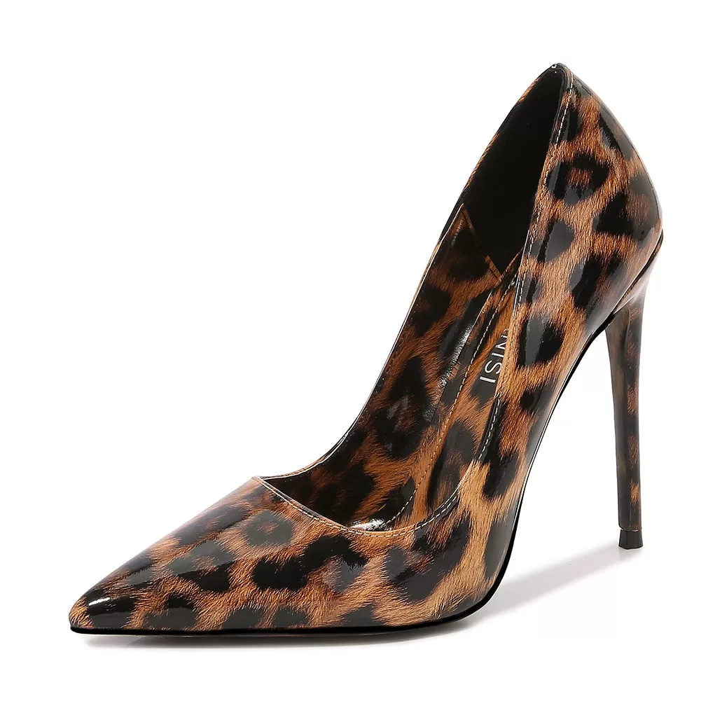 Women's Leopard Print Pointed Toe Shallow Stiletto Heel Pumps