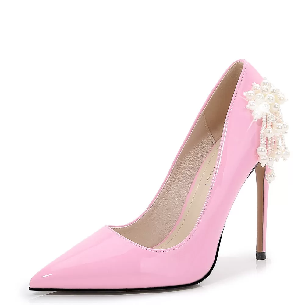 Women's Pointed Toe Shallow Pearls Stiletto Heel Pumps