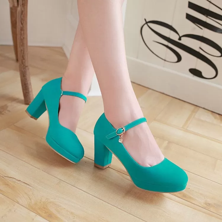 Women's Suede Round Toe Mary Jane Block Heels High Heel Platform Pumps