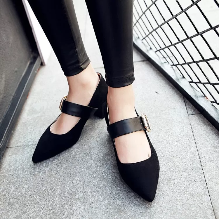 Women's's Pointed Toe Mary Jane Block Heels Pumps